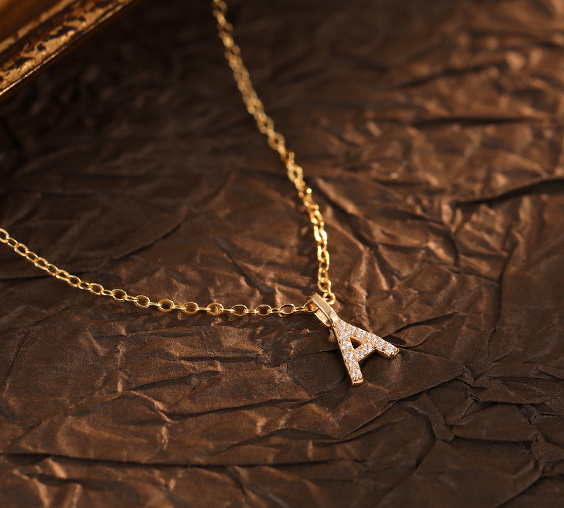 Champagne-Gold Pavé Initial Mini Necklace