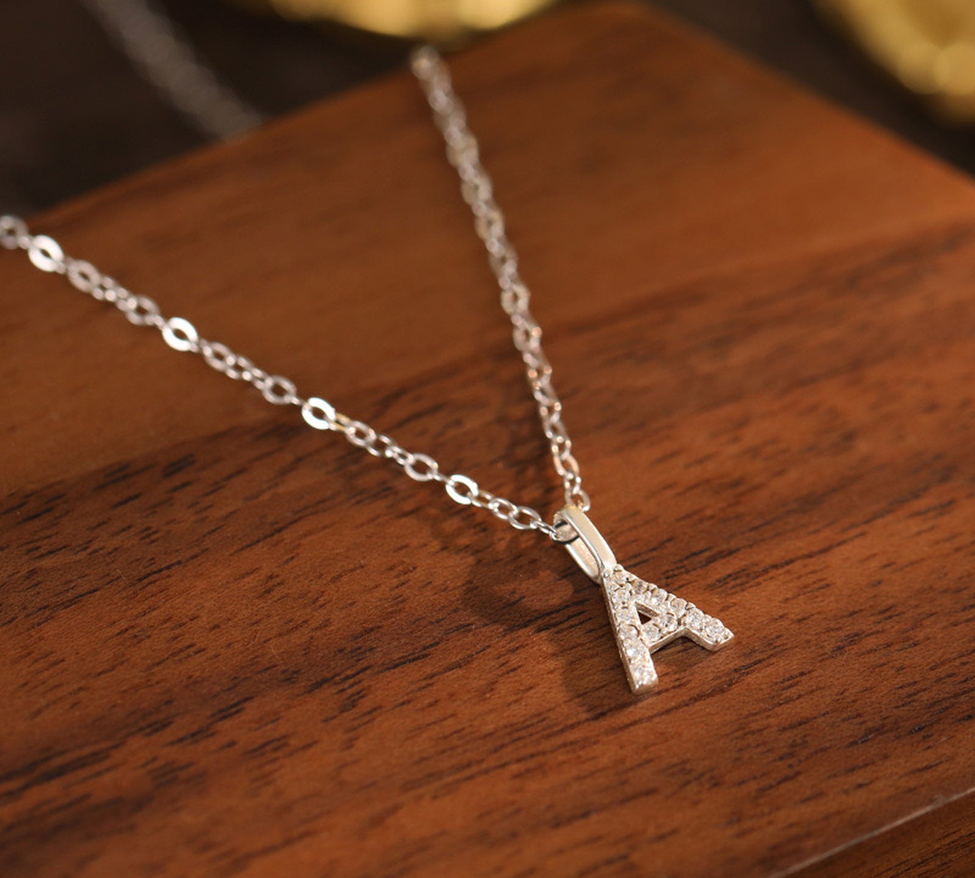 White-Gold Pavé Initial Mini Necklace